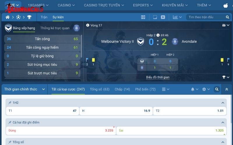 1XBET hỗ trợ đặt cược trực tiếp ngay khi trận đấu đang diễn ra